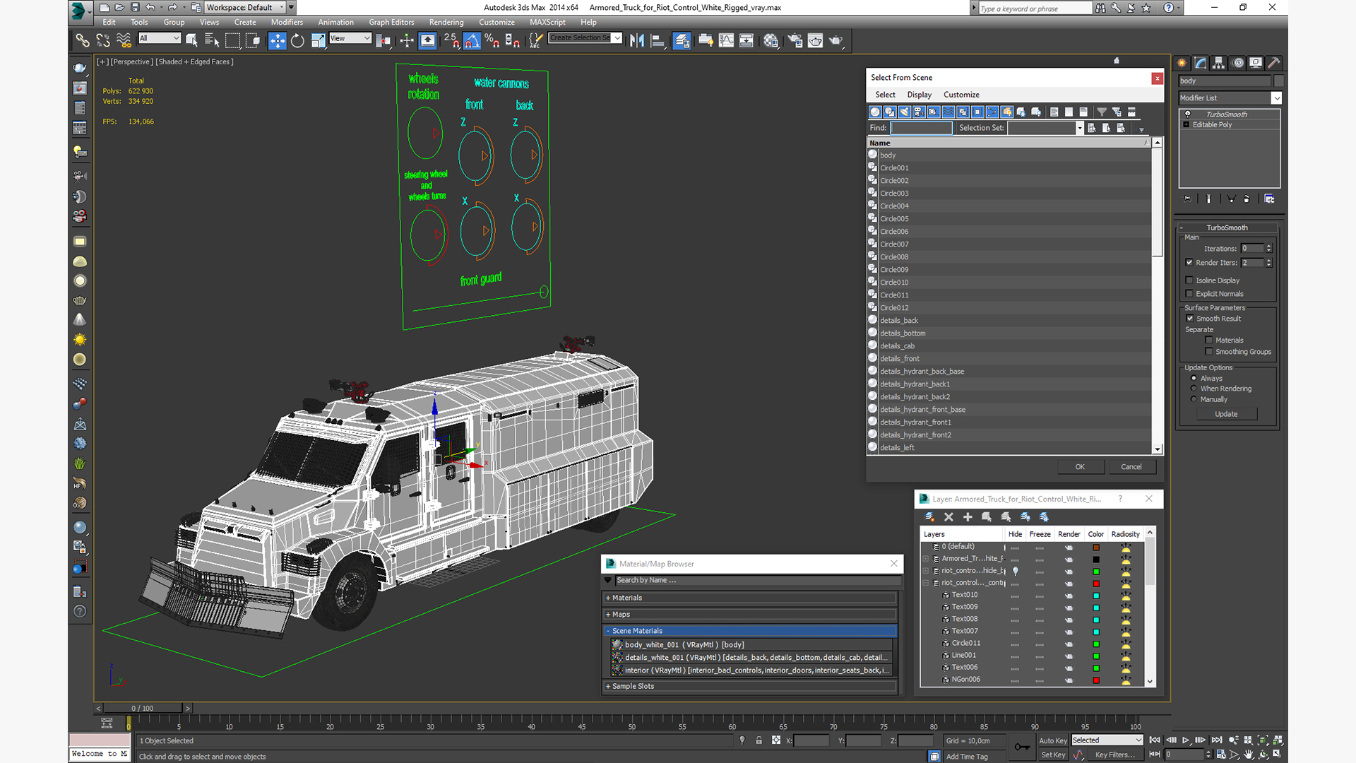 3D Armored Truck for Riot Control White Rigged model