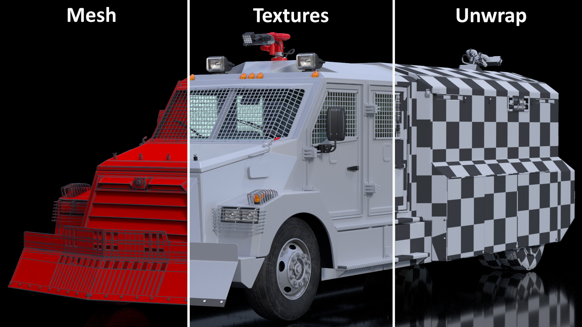 3D Armored Truck for Riot Control White Rigged model