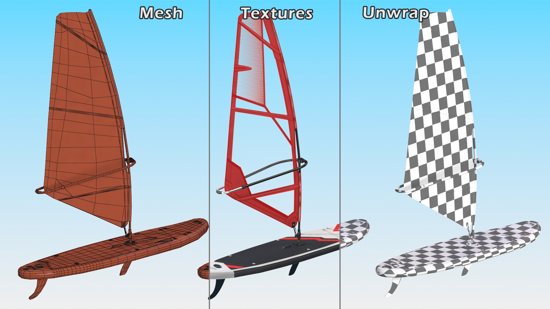 Stand Up Paddleboard with Sail Red 3D model