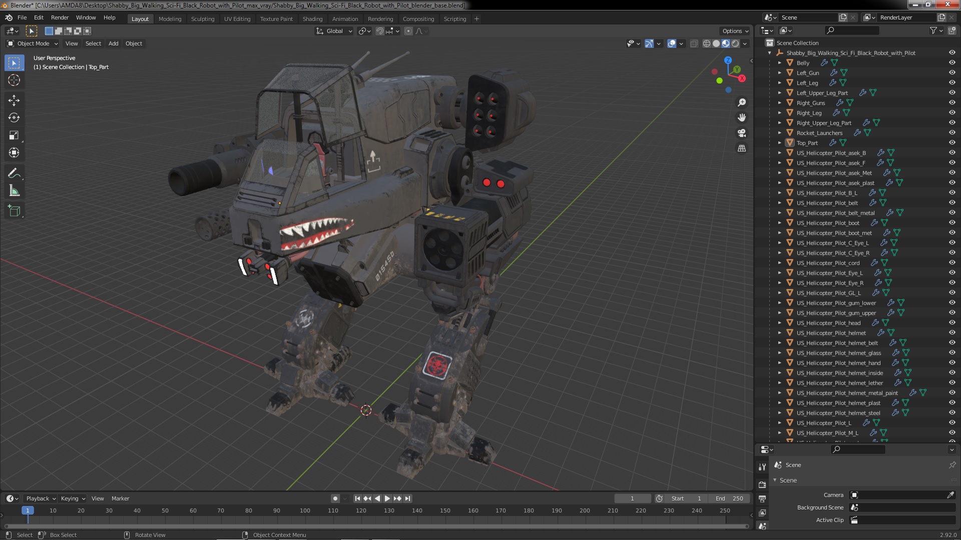 3D Shabby Big Walking Sci-Fi Black Robot with Pilot model