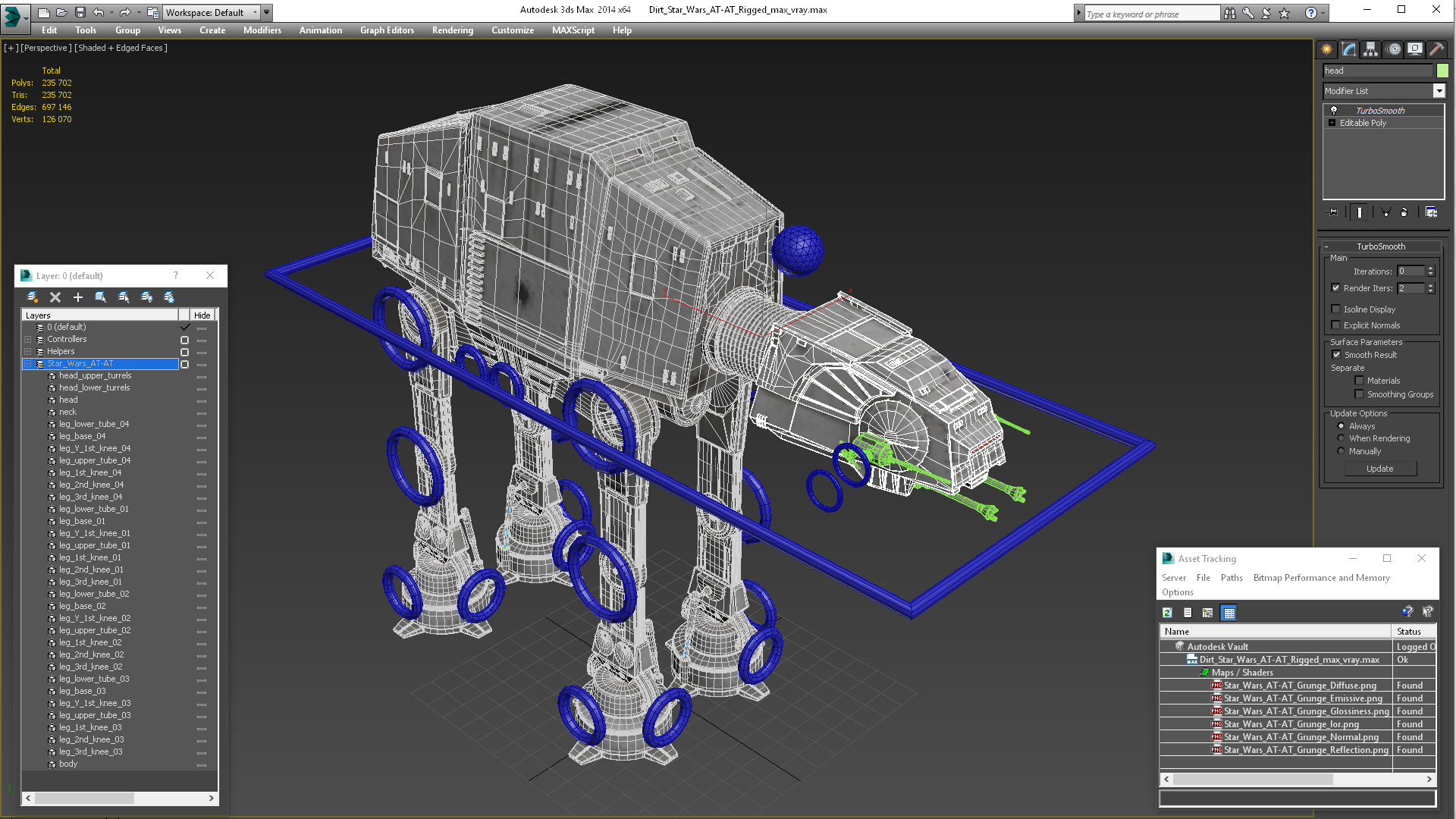 3D Dirt Star Wars AT-AT Rigged for Maya