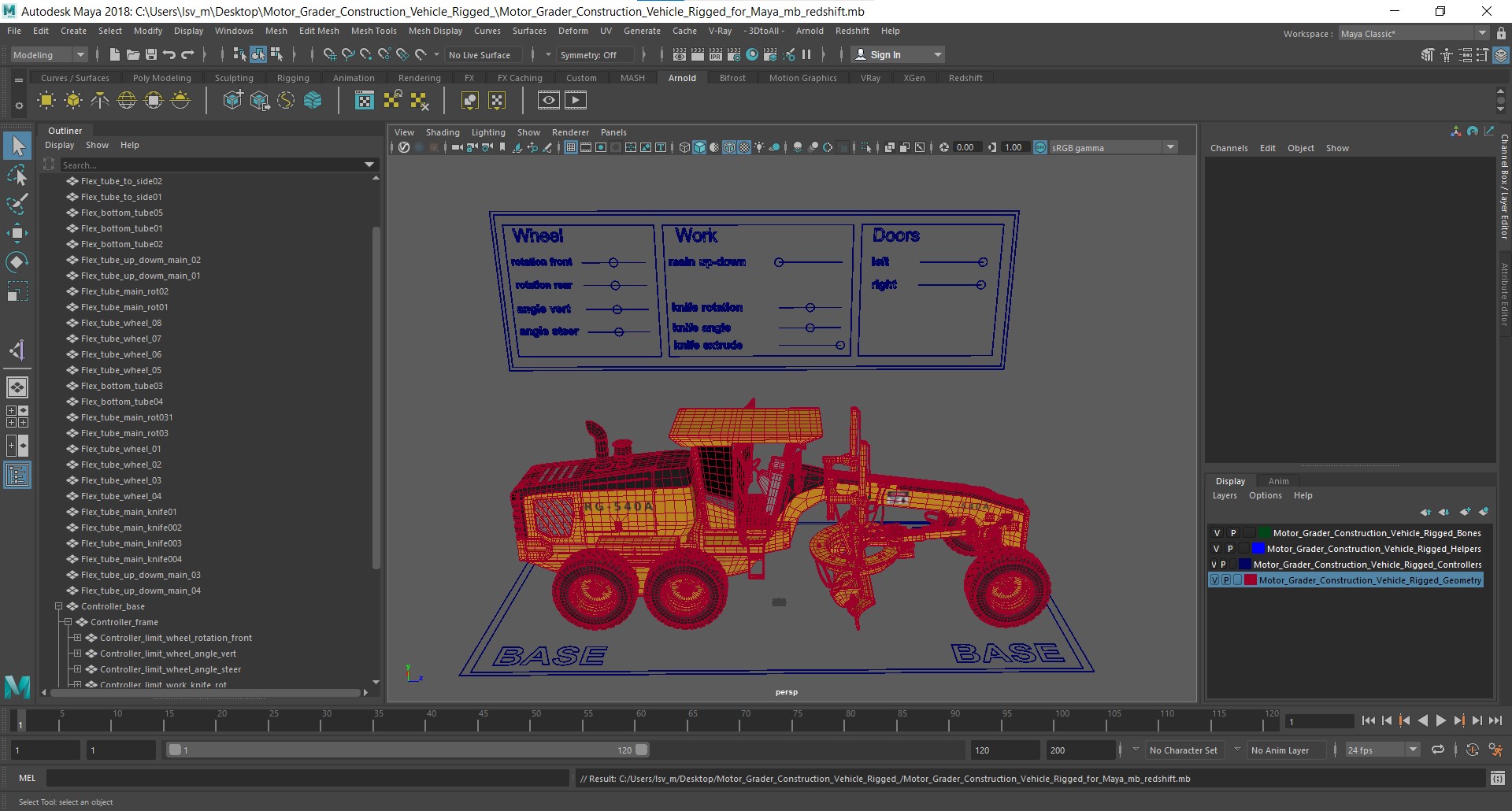 Motor Grader Construction Vehicle Rigged for Maya 3D model