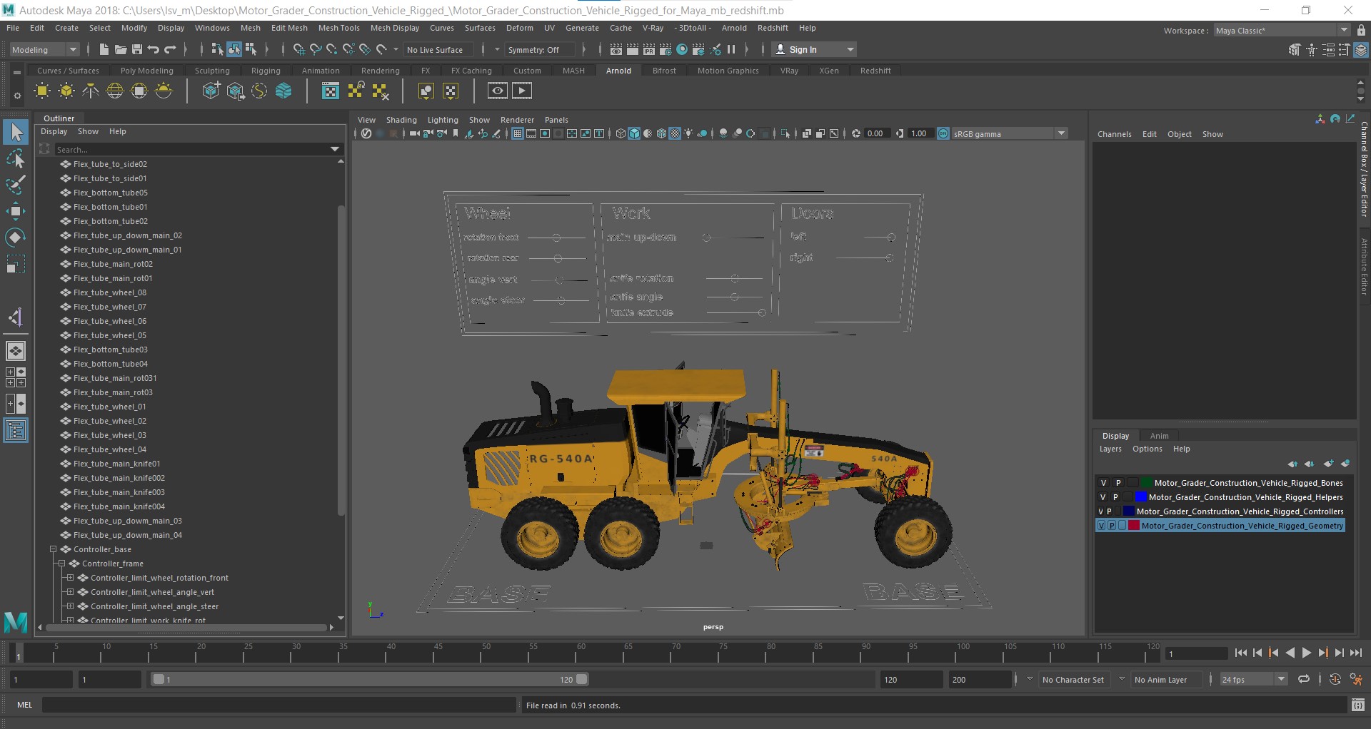 Motor Grader Construction Vehicle Rigged for Maya 3D model