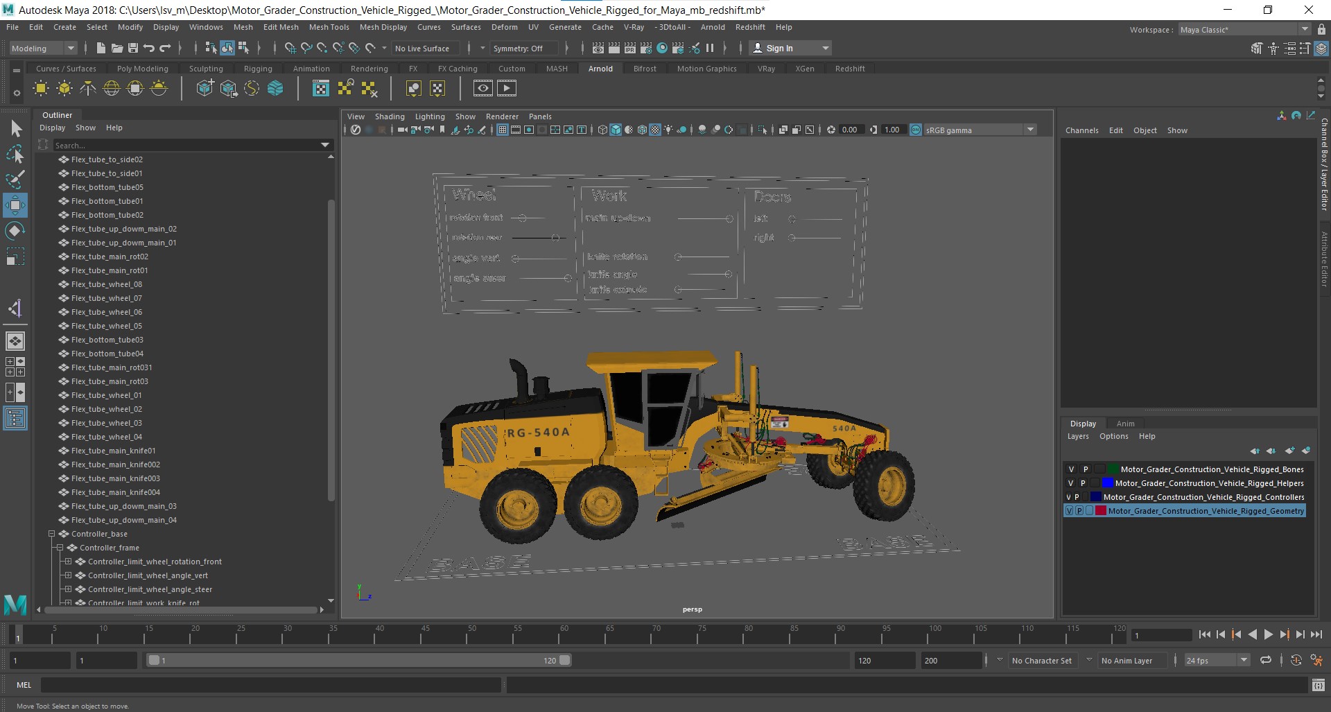 Motor Grader Construction Vehicle Rigged for Maya 3D model