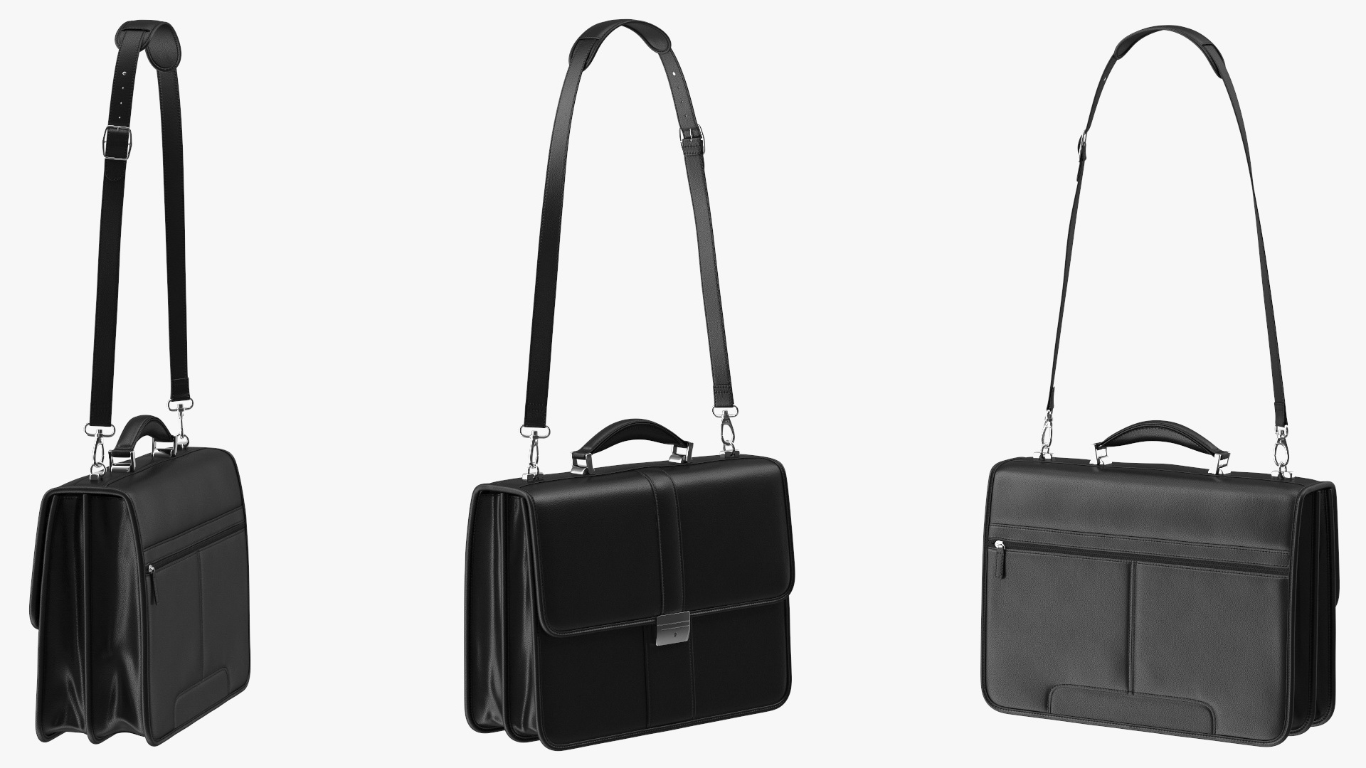 3D Classic Leather Briefcase Black