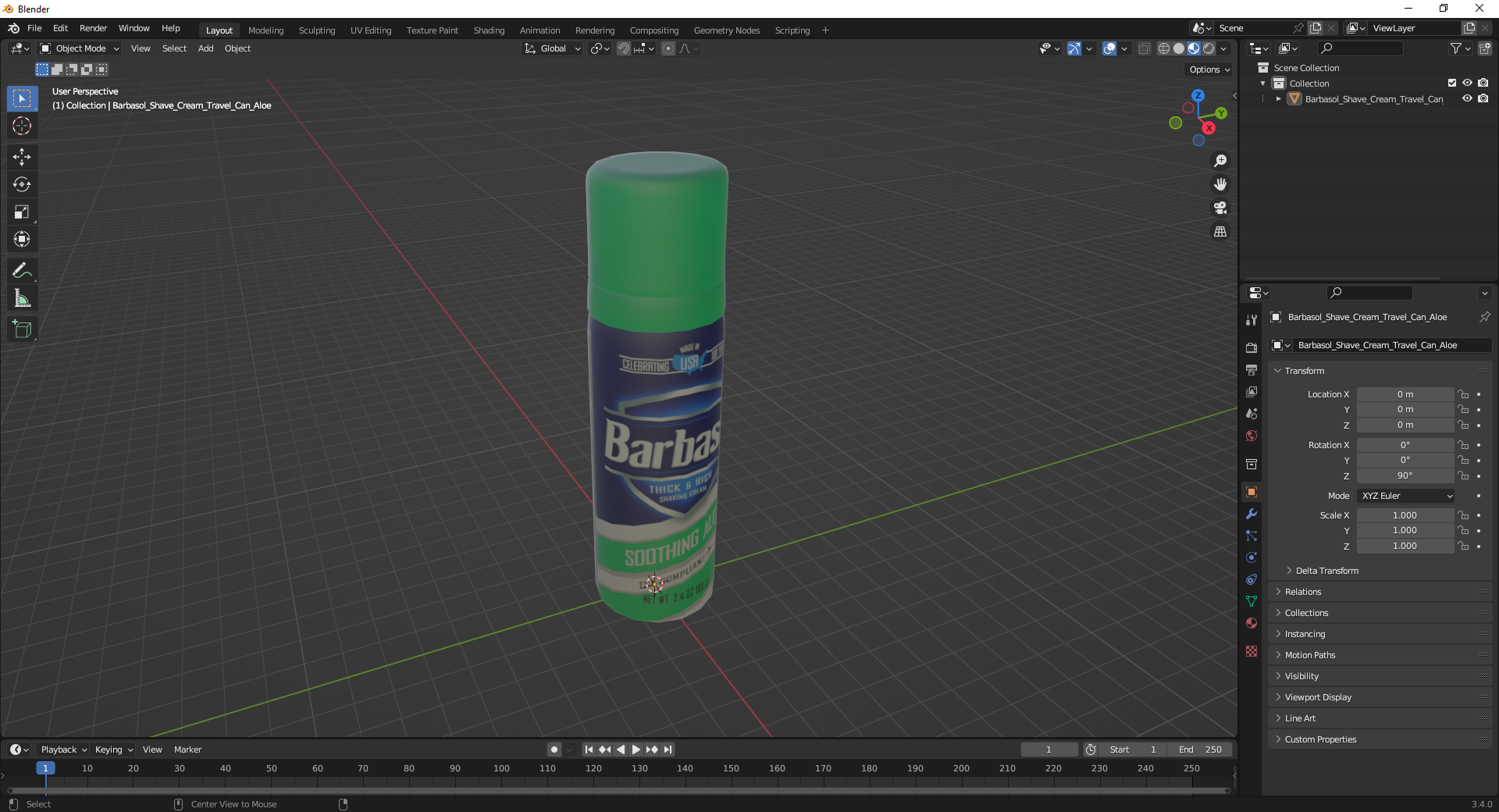 3D Barbasol Shave Cream Travel Can Aloe