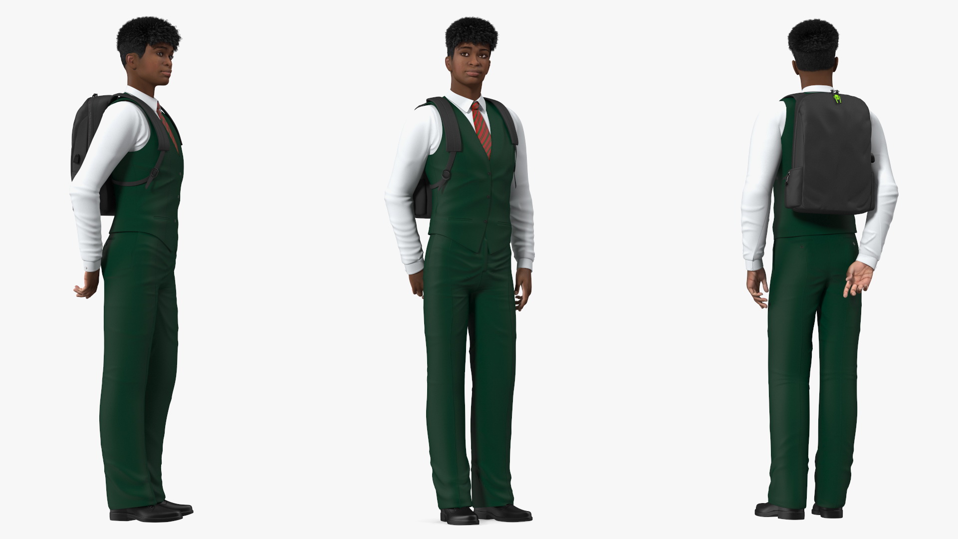 Black Teenager Light Skin School Uniform Standing Pose 3D model