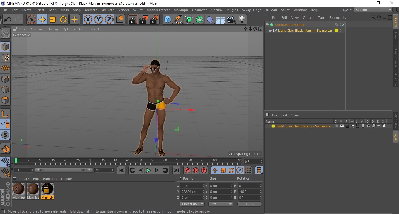 Light Skin Black Man in Swimwear 3D