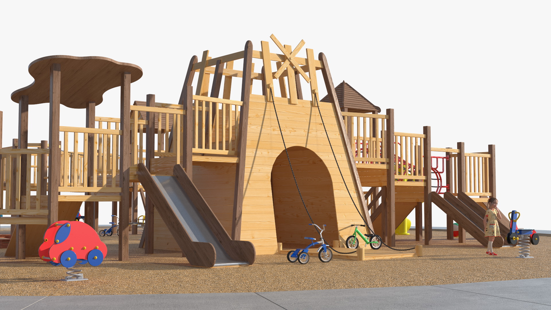 Wooden Playground with Children Playing 3D model