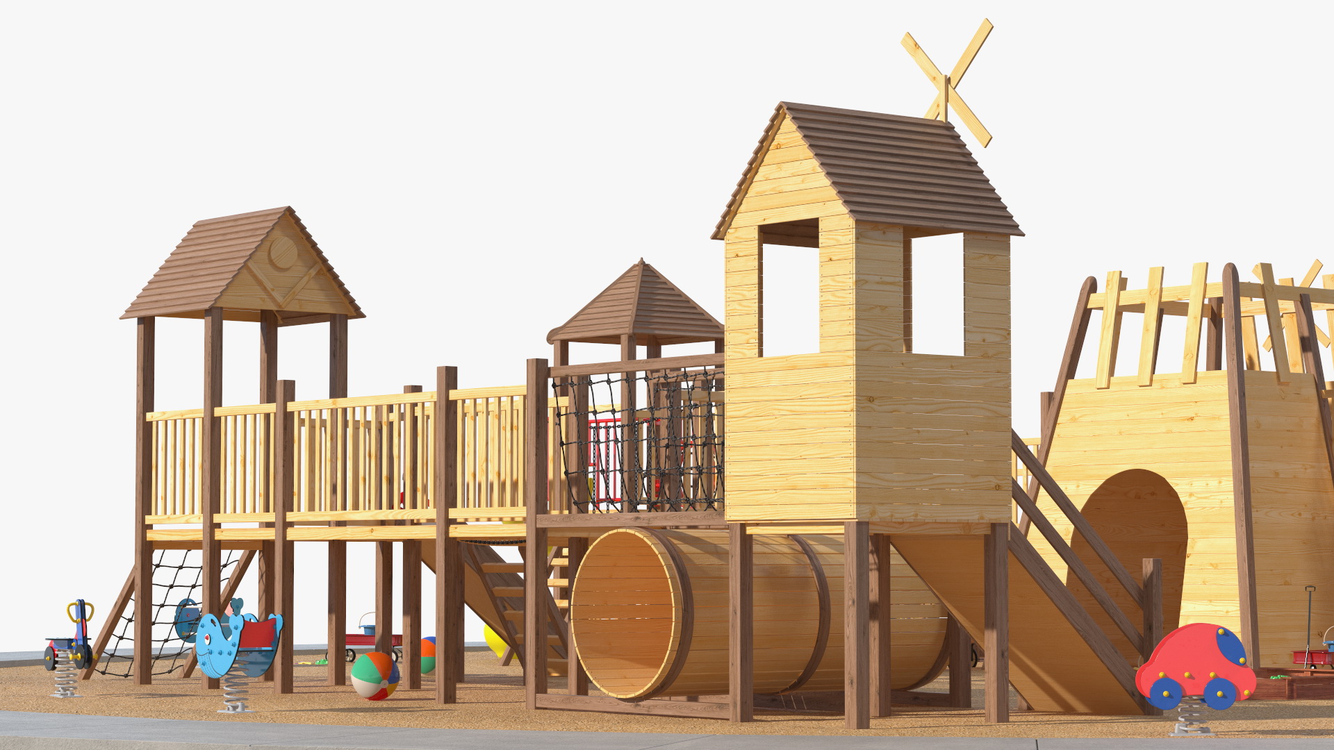 Wooden Playground with Children Playing 3D model