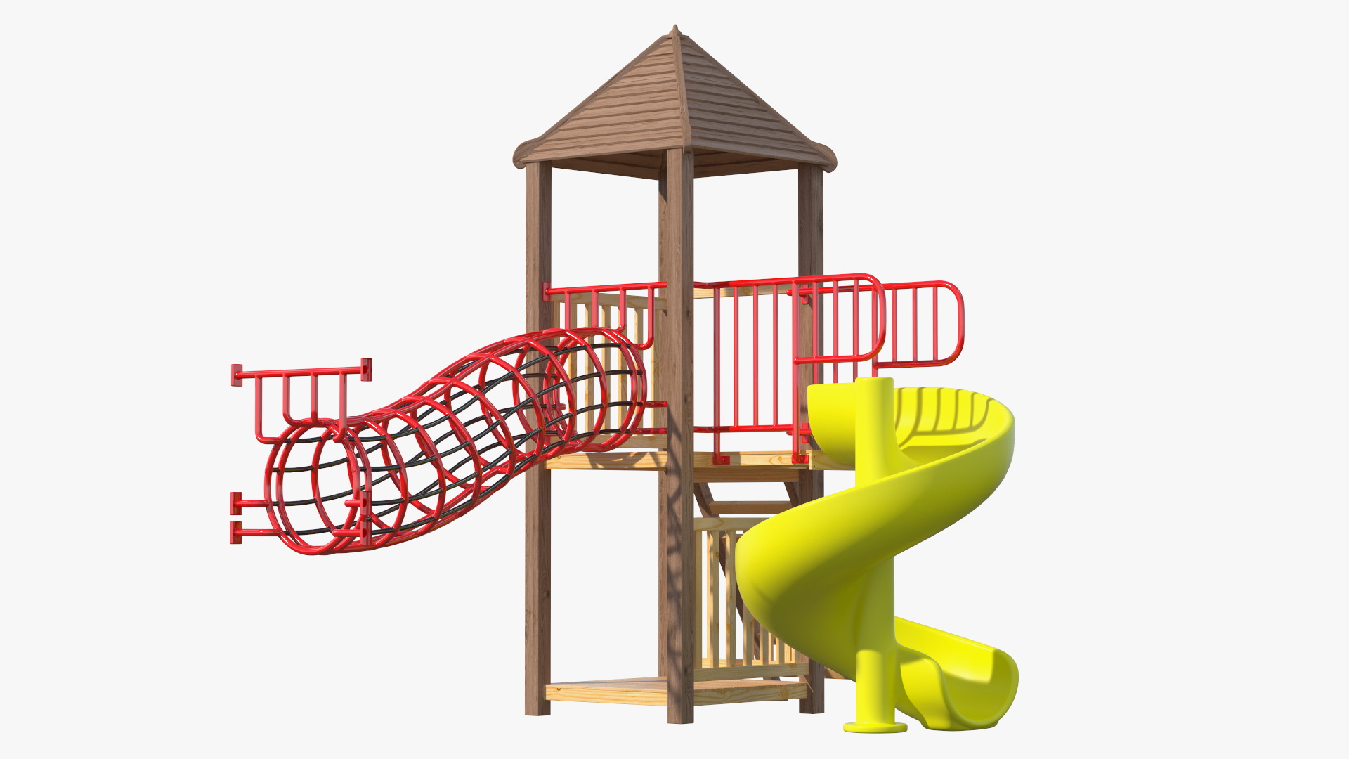 Wooden Playground with Children Playing 3D model