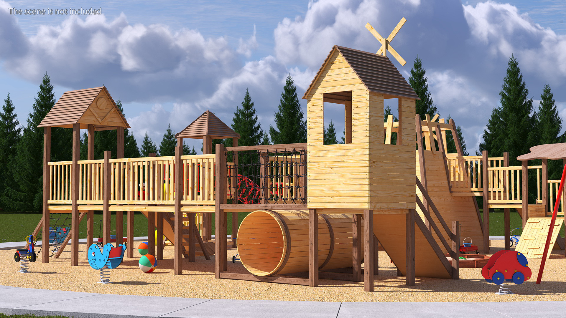 Wooden Playground with Children Playing 3D model