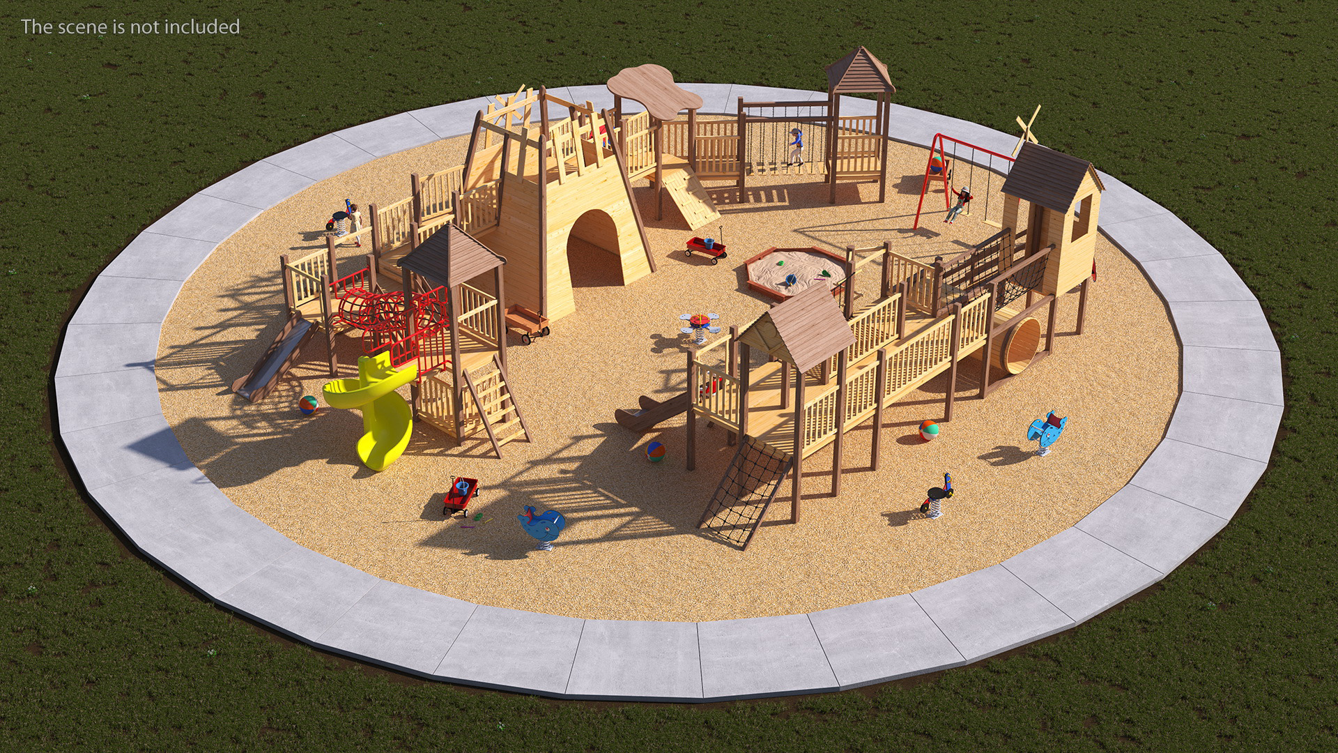 Wooden Playground with Children Playing 3D model