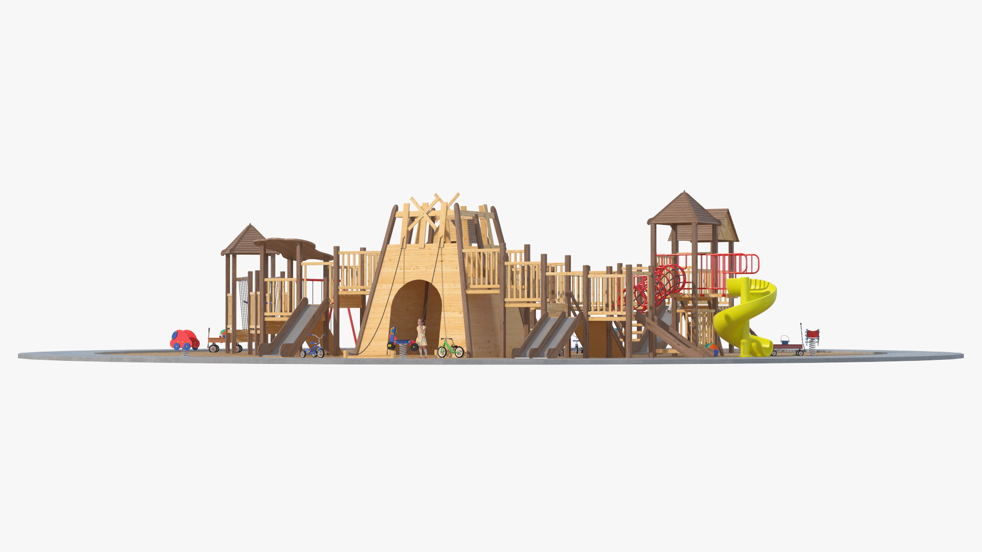 Wooden Playground with Children Playing 3D model