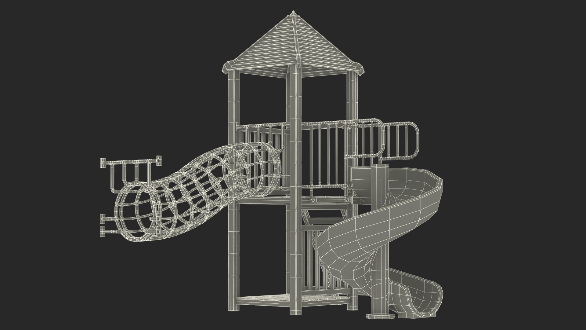 Wooden Playground with Children Playing 3D model