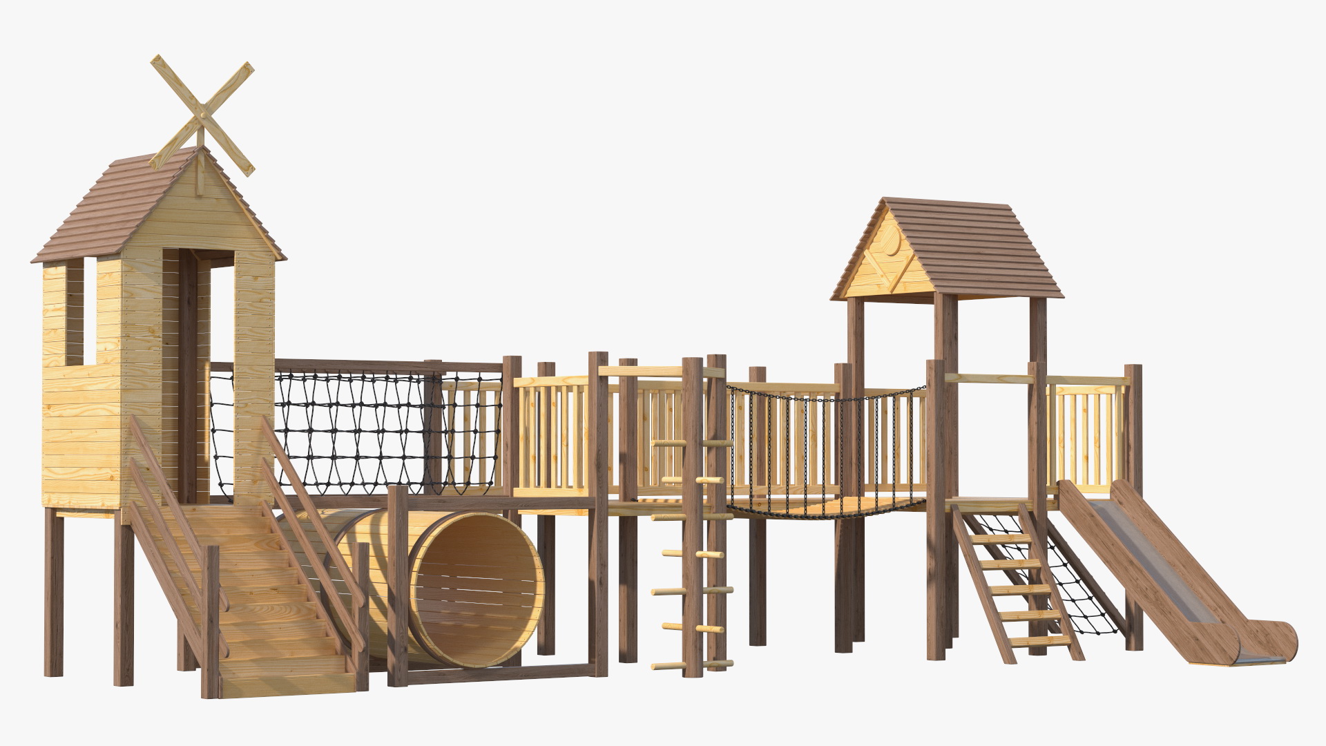 Wooden Playground with Children Playing 3D model