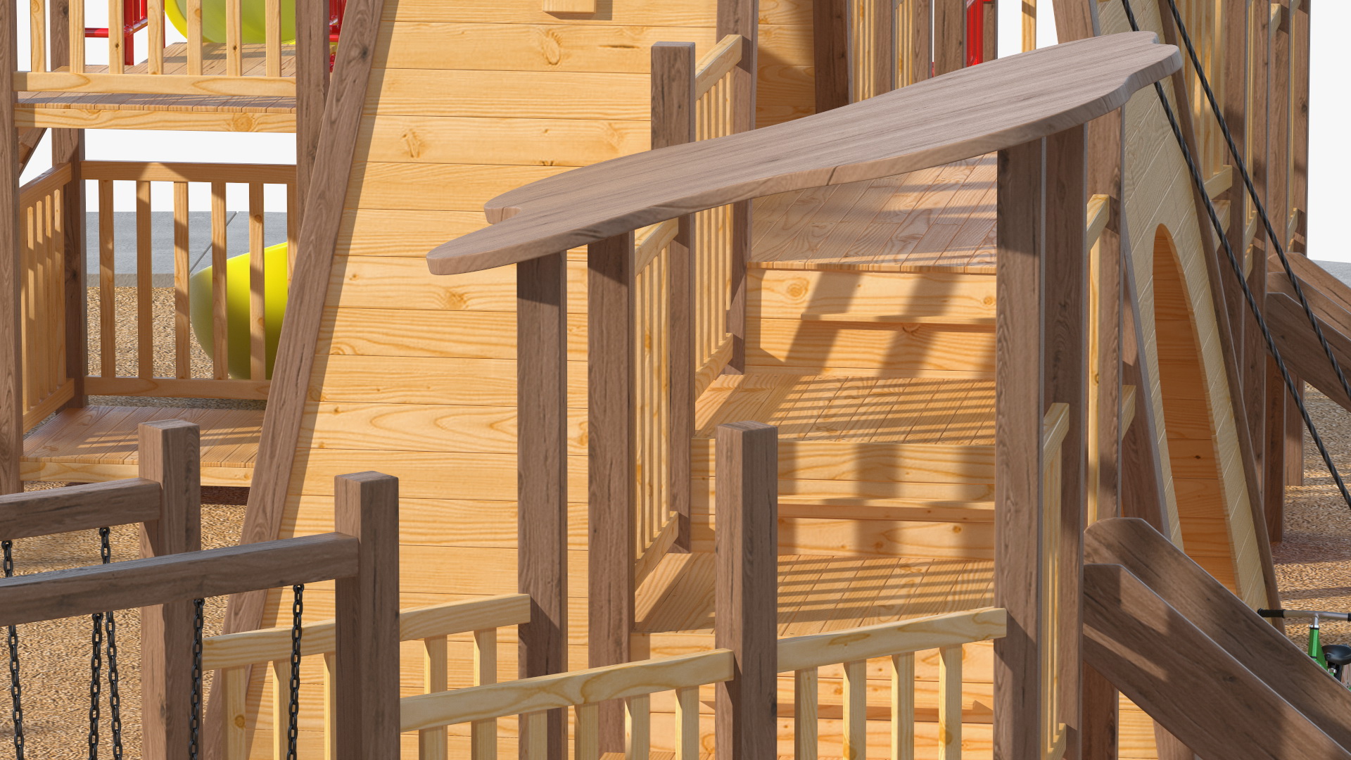 Wooden Playground with Children Playing 3D model