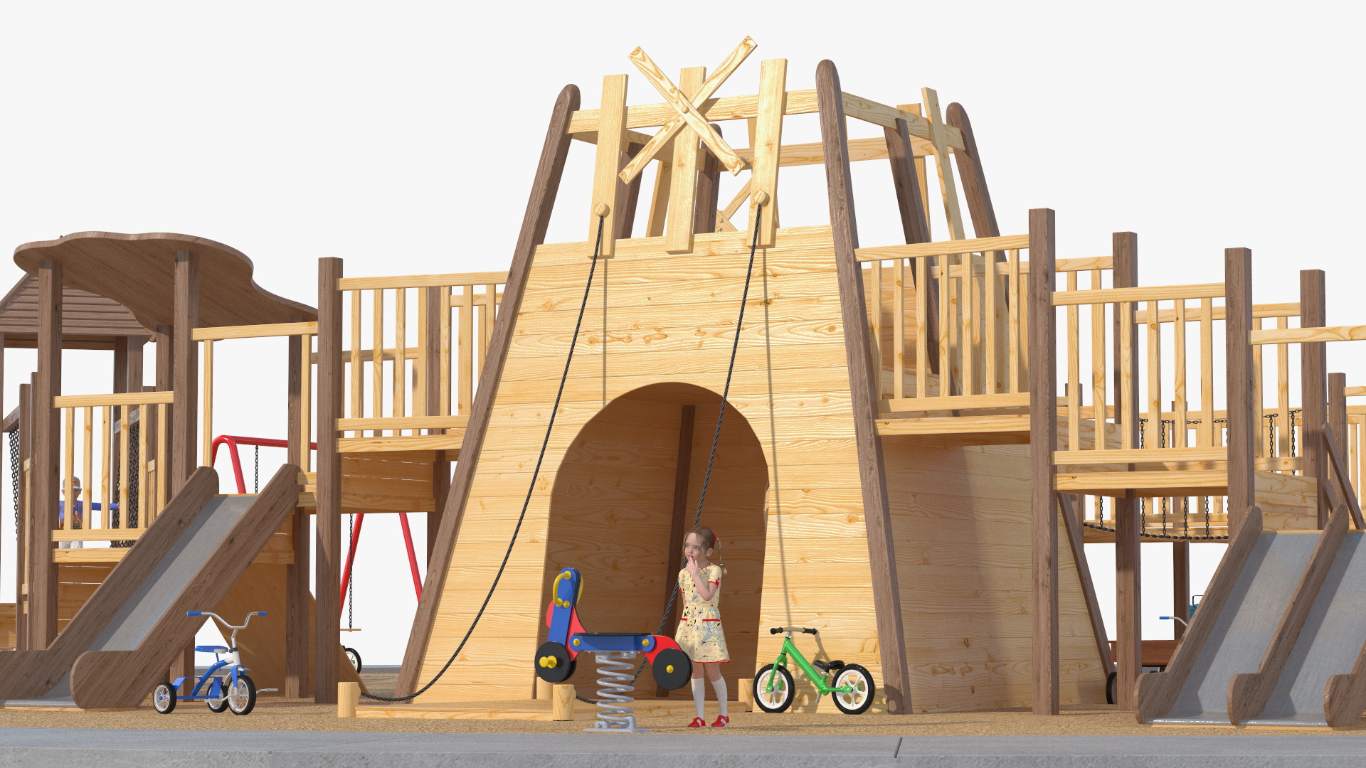 Wooden Playground with Children Playing 3D model