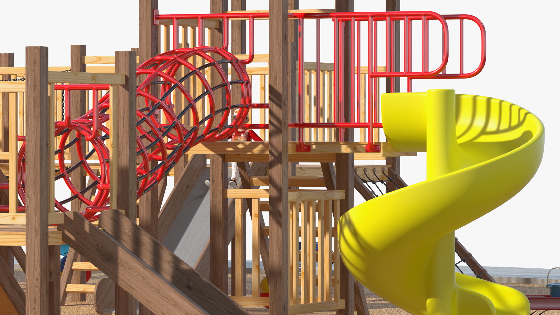 Wooden Playground with Children Playing 3D model