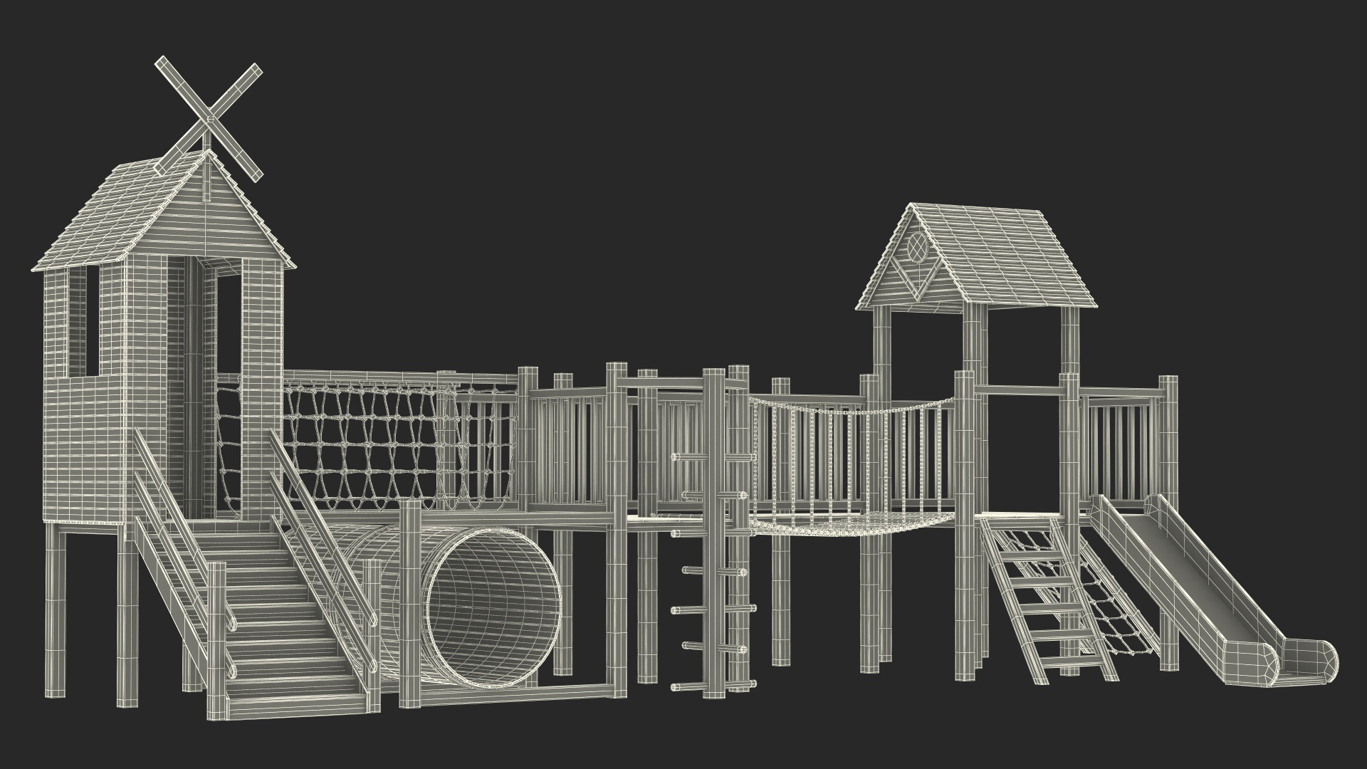 Wooden Playground with Children Playing 3D model