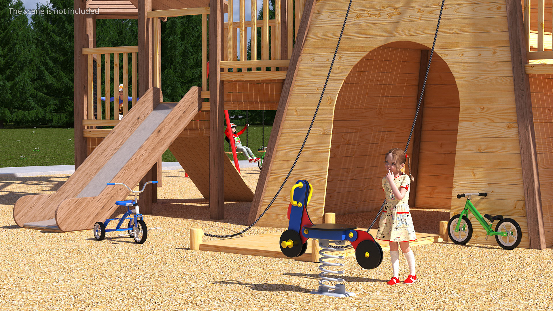 Wooden Playground with Children Playing 3D model