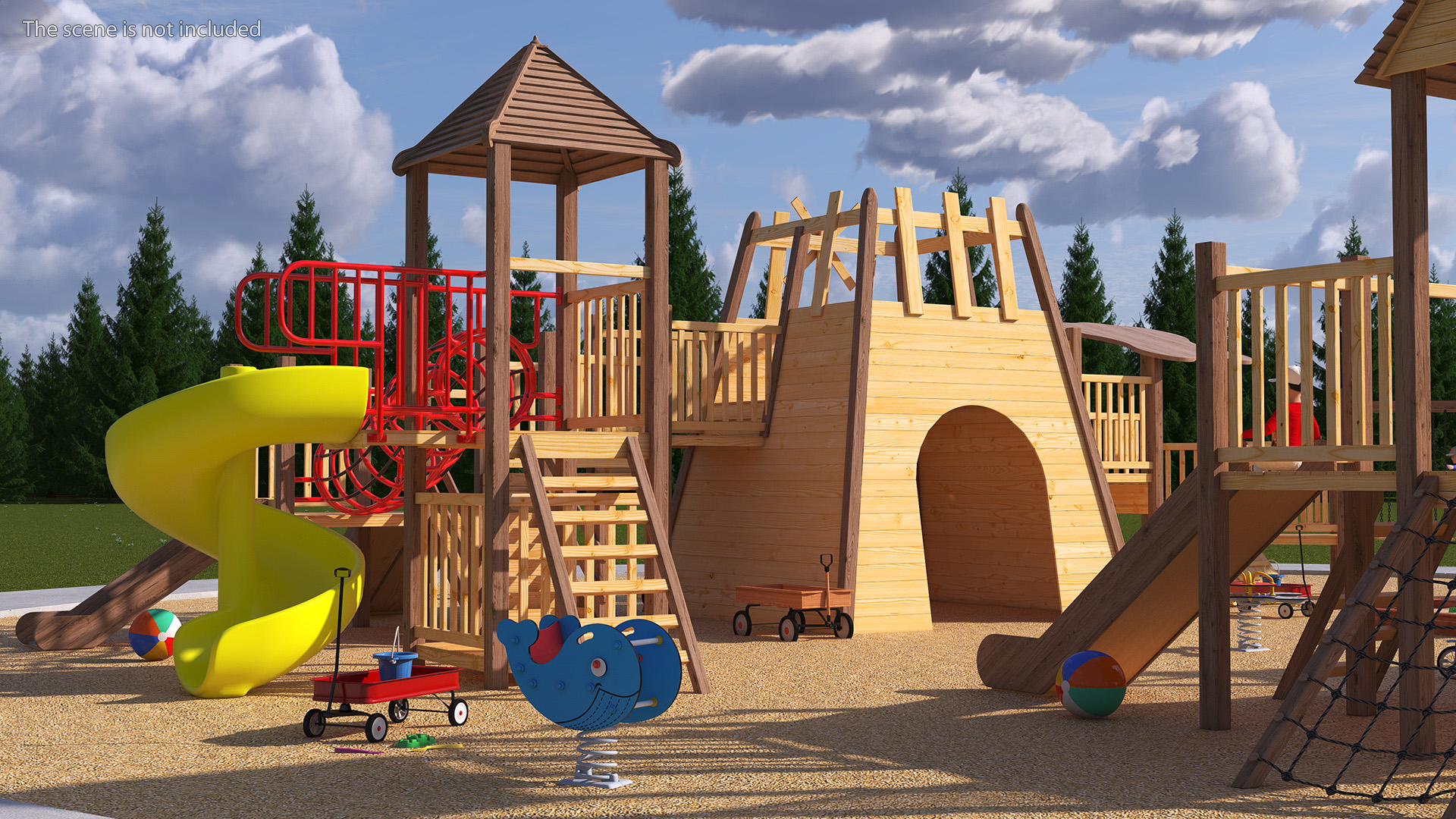 Wooden Playground with Children Playing 3D model