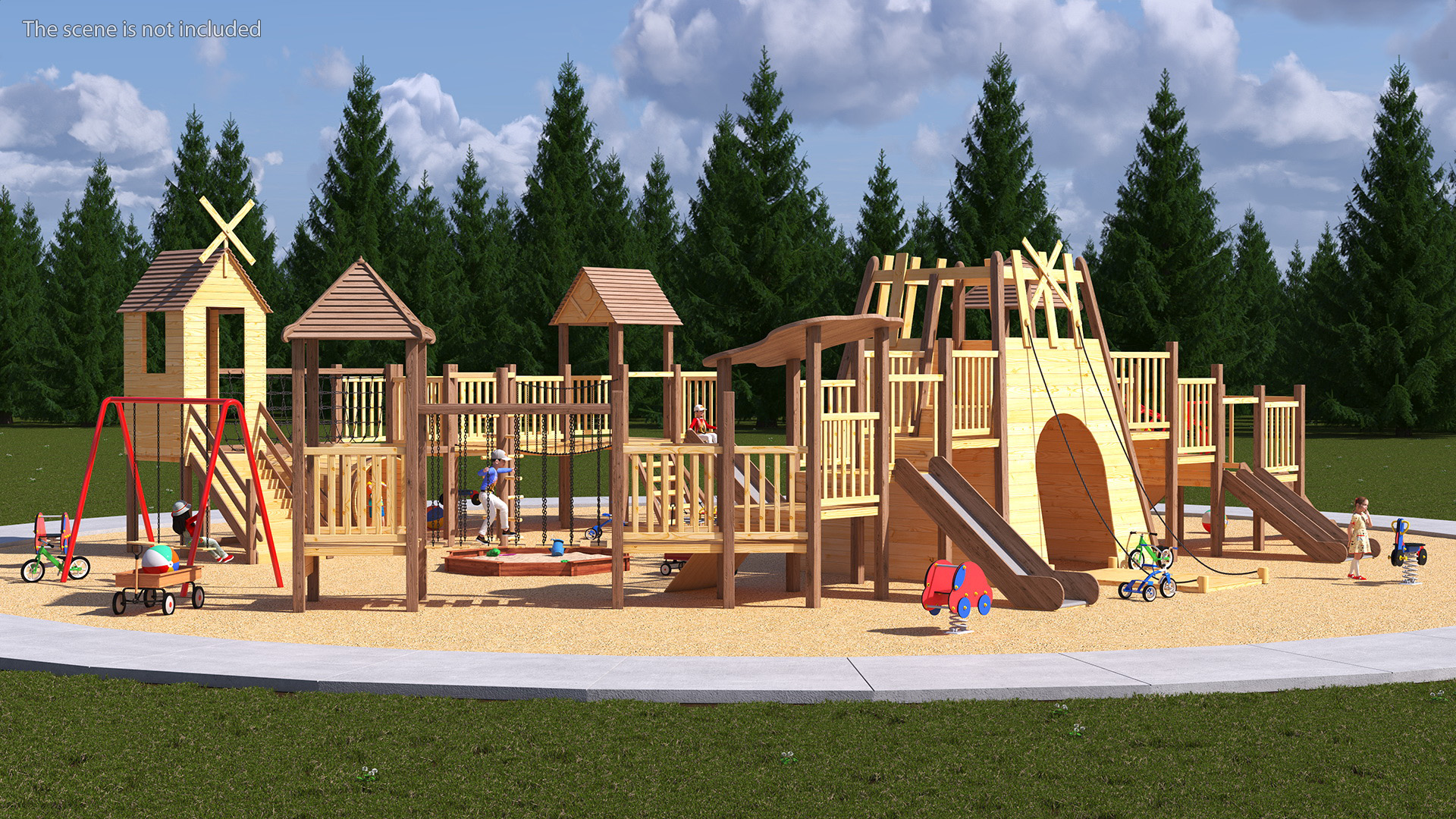 Wooden Playground with Children Playing 3D model