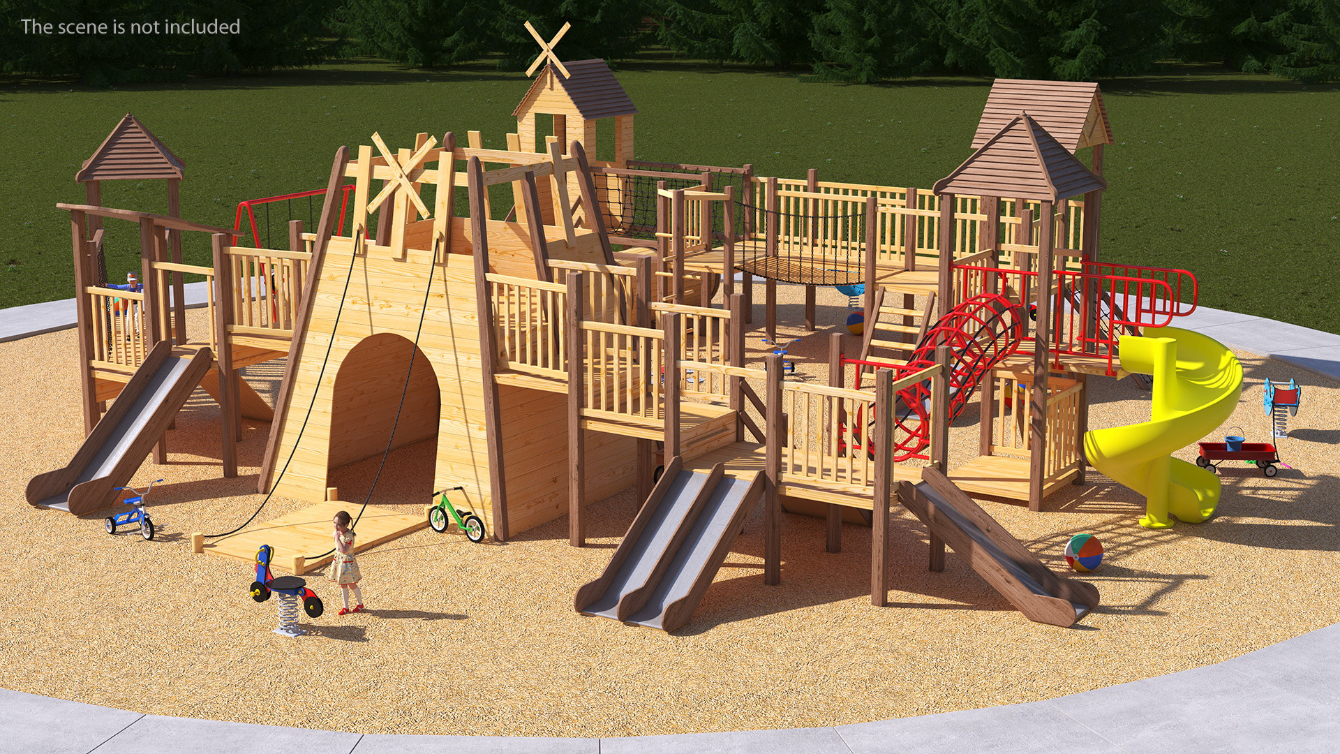 Wooden Playground with Children Playing 3D model