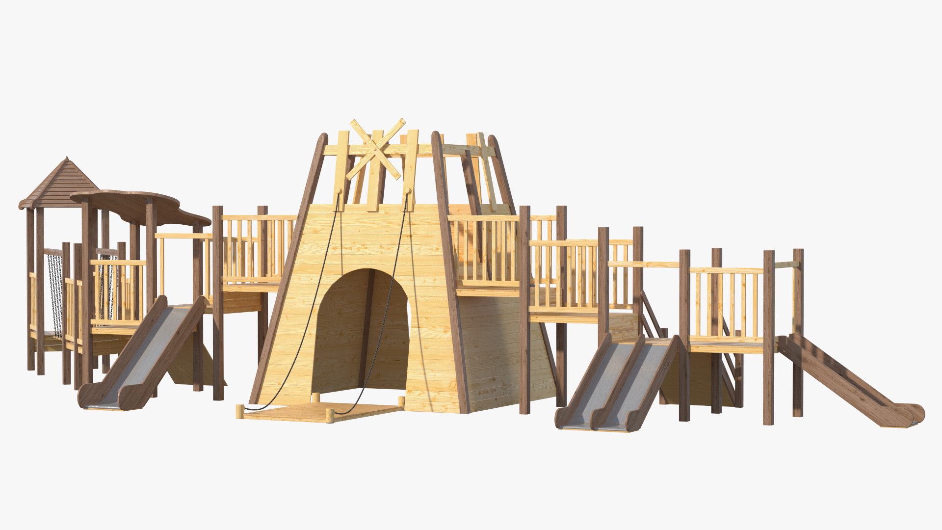 Wooden Playground with Children Playing 3D model