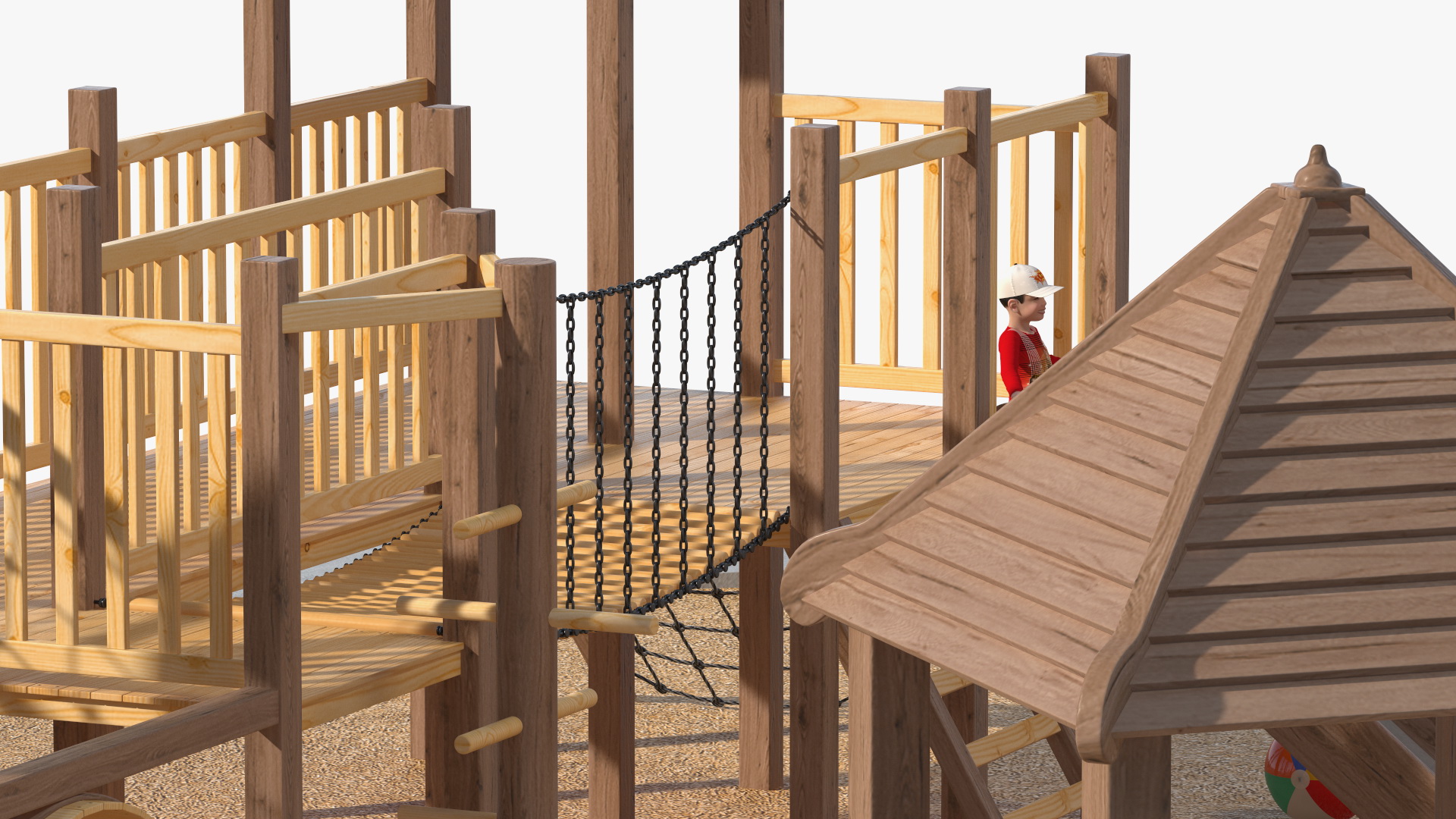 Wooden Playground with Children Playing 3D model