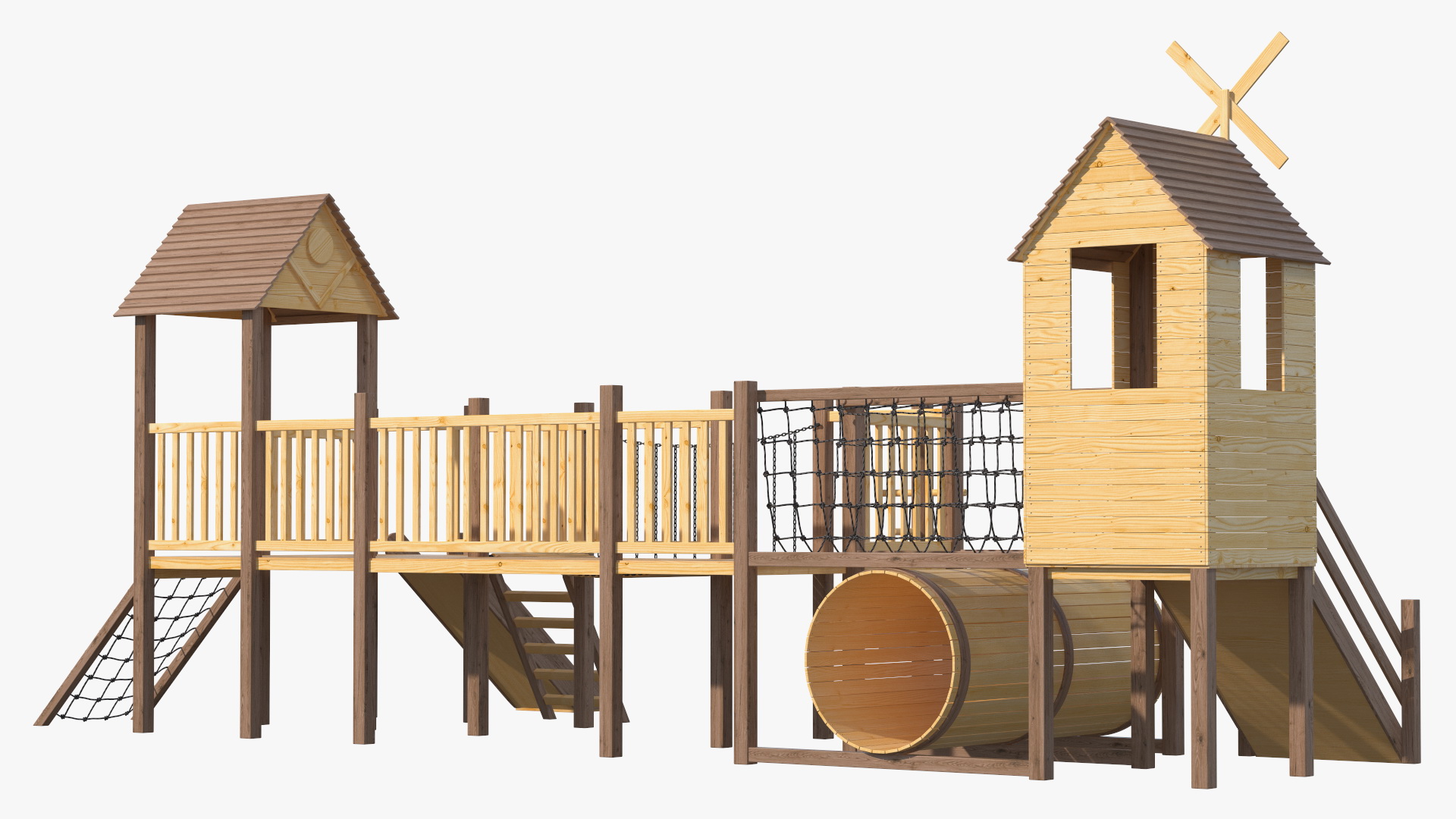 Wooden Playground with Children Playing 3D model