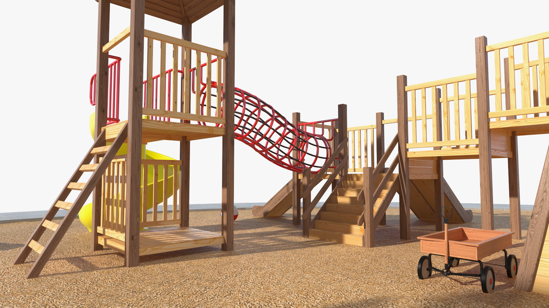 Wooden Playground with Children Playing 3D model