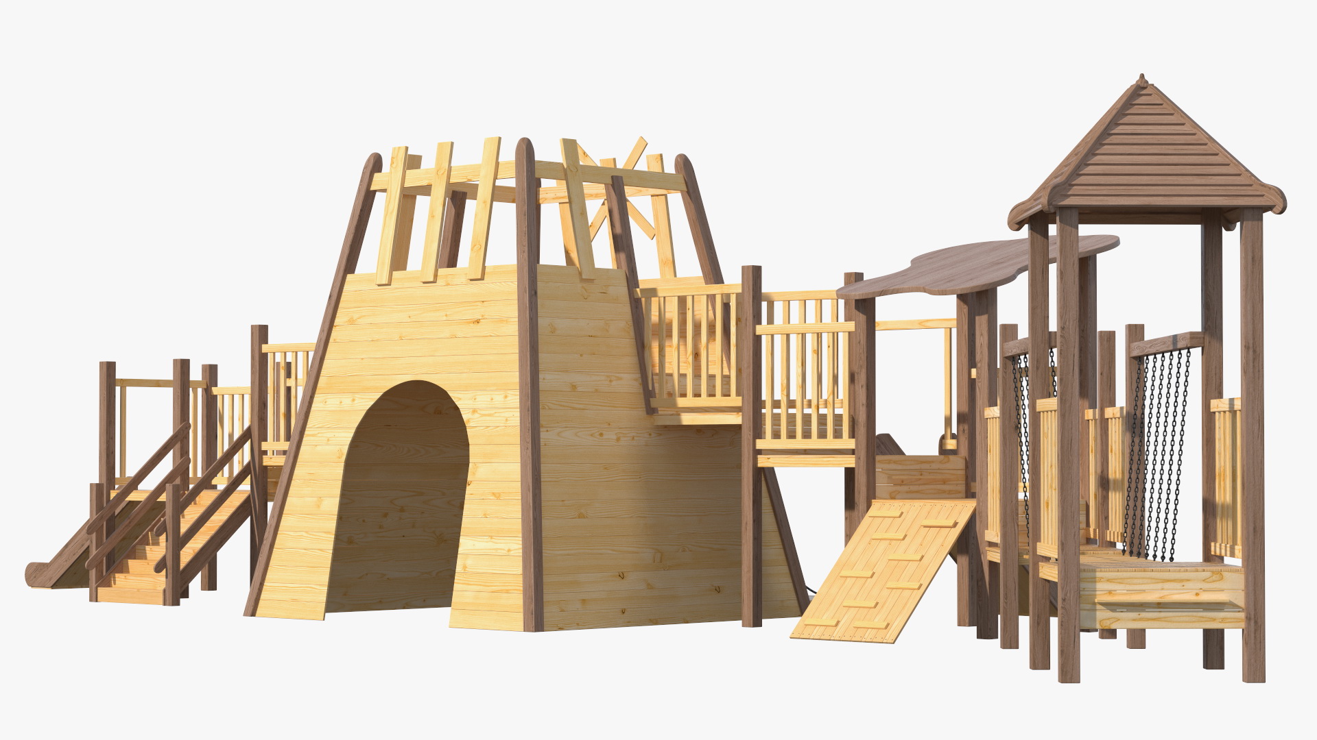 Wooden Playground with Children Playing 3D model