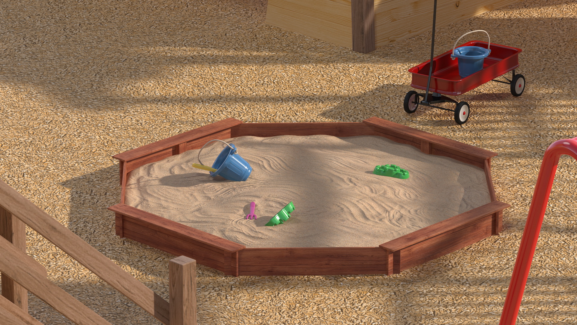 Wooden Playground with Children Playing 3D model