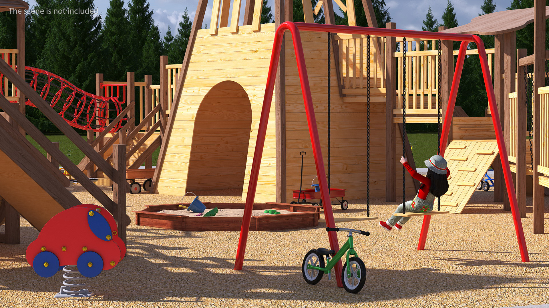 Wooden Playground with Children Playing 3D model