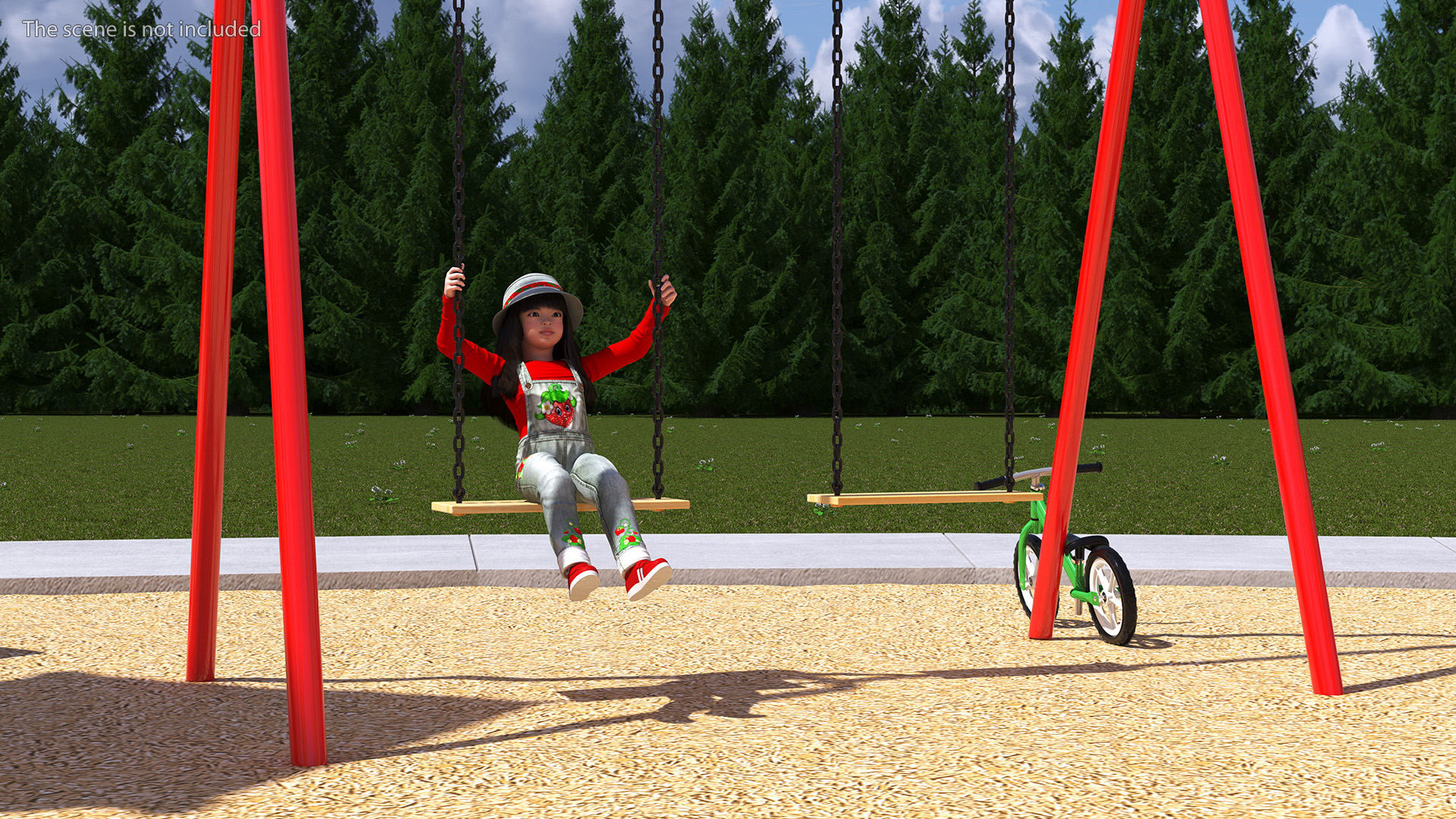 Wooden Playground with Children Playing 3D model