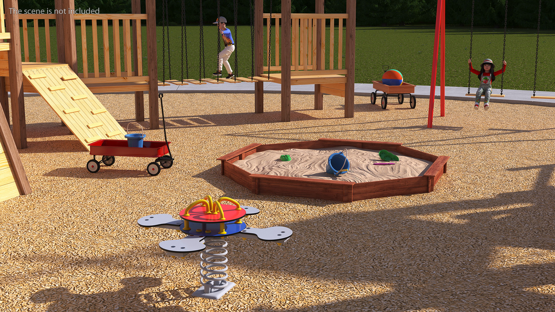 Wooden Playground with Children Playing 3D model