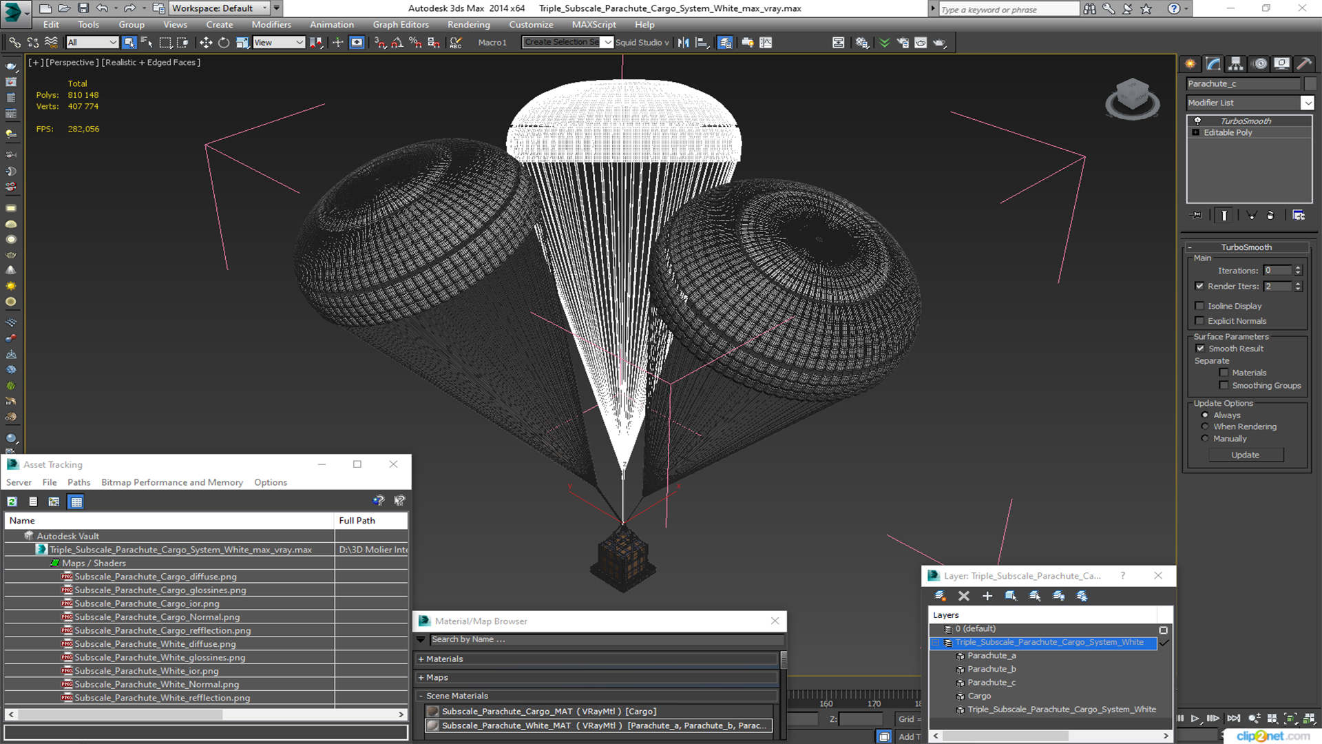 Triple Subscale Parachute Cargo System White 3D model