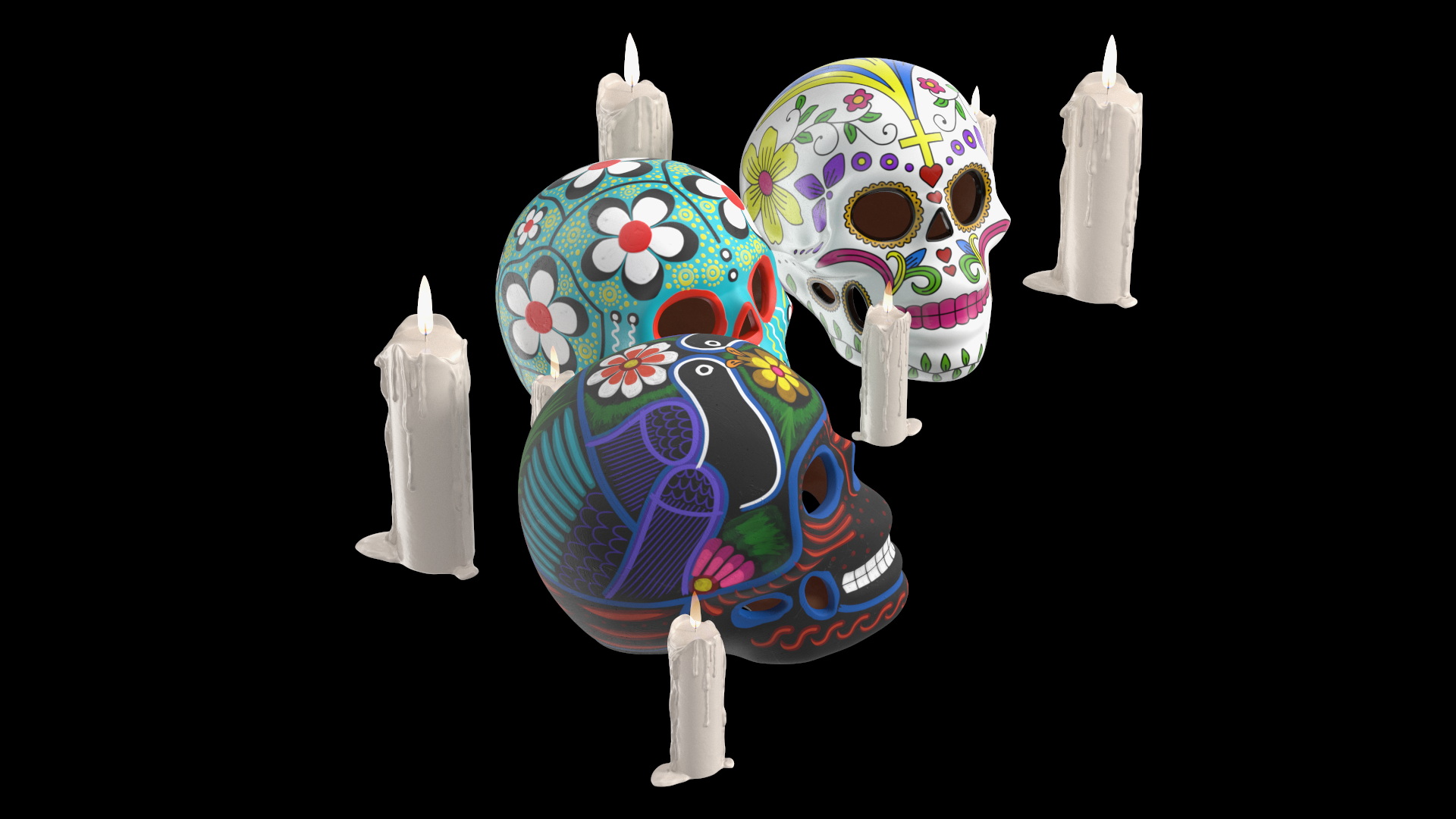 Day of the Dead Skulls 3D