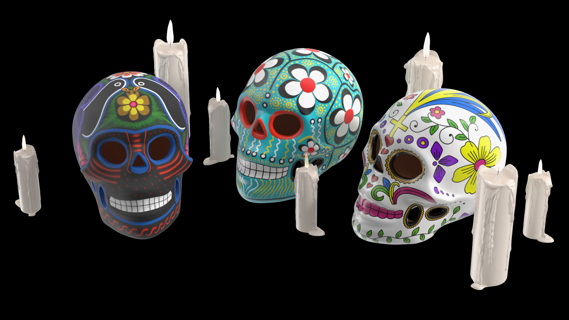 Day of the Dead Skulls 3D