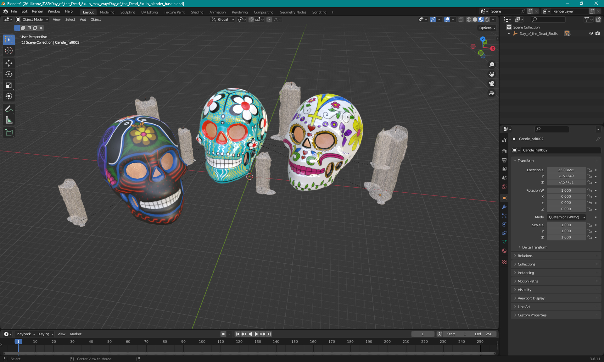 Day of the Dead Skulls 3D