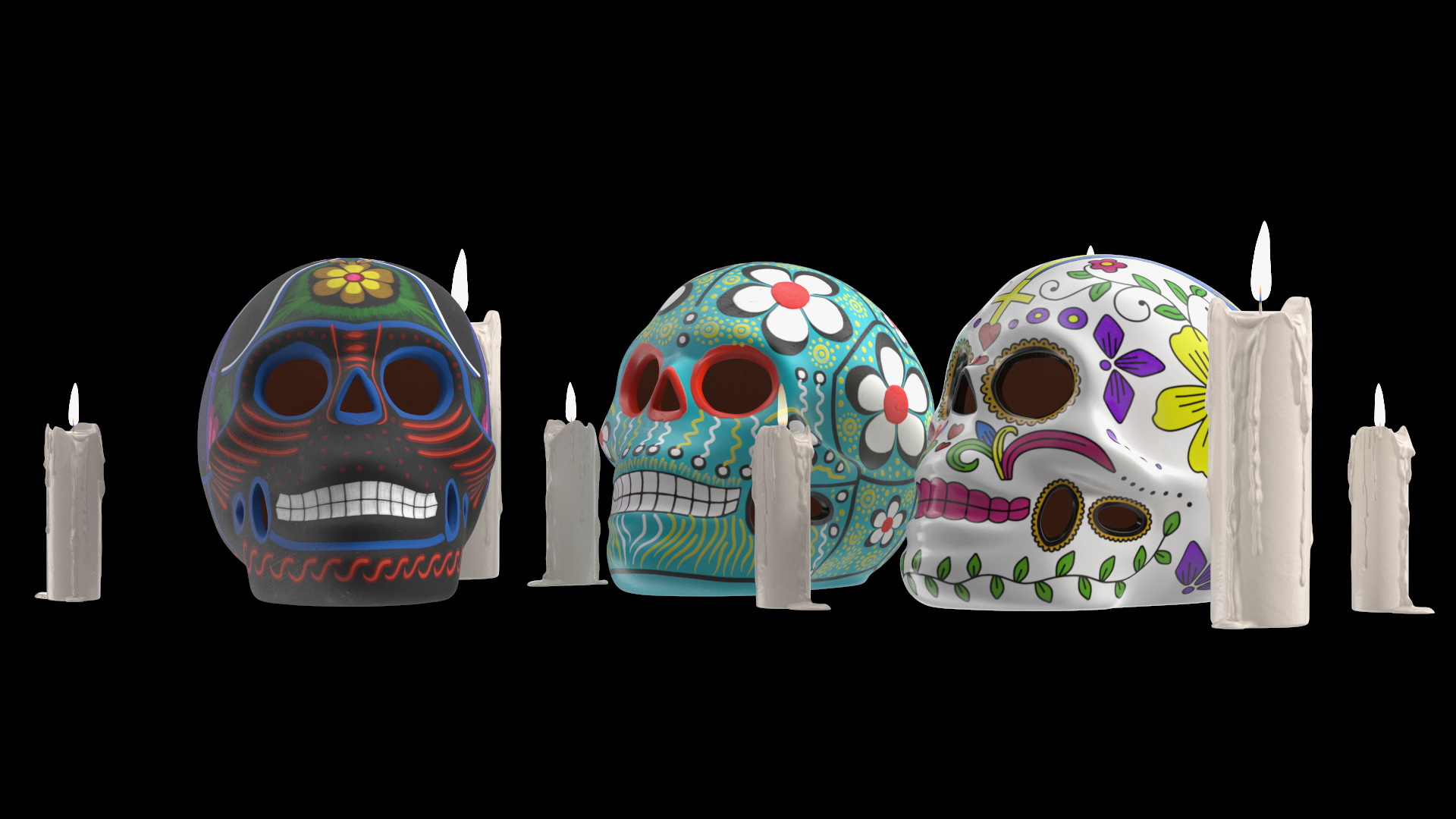 Day of the Dead Skulls 3D