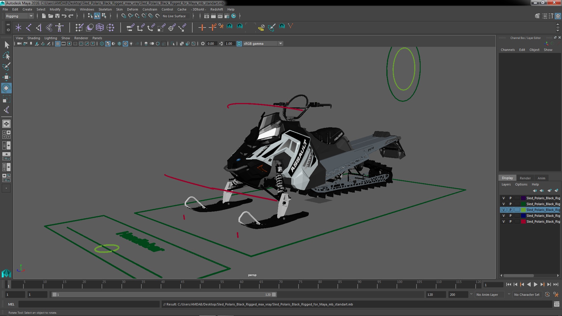 Sled Polaris Black Rigged for Maya 3D model