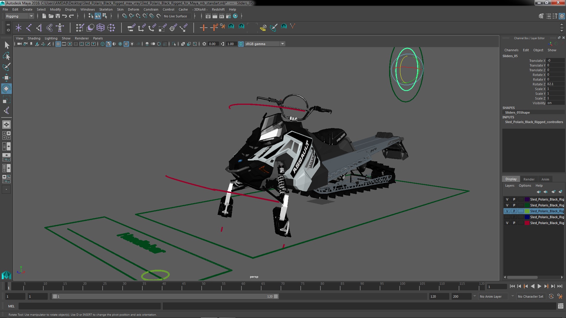 Sled Polaris Black Rigged for Maya 3D model