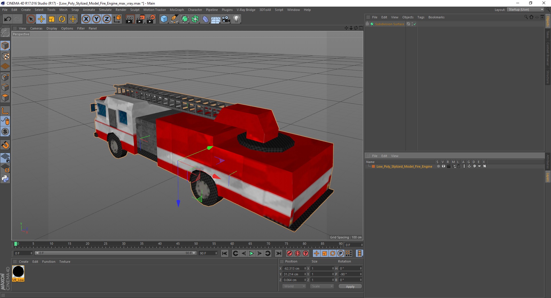 3D model Low Poly Stylized Model Fire Engine