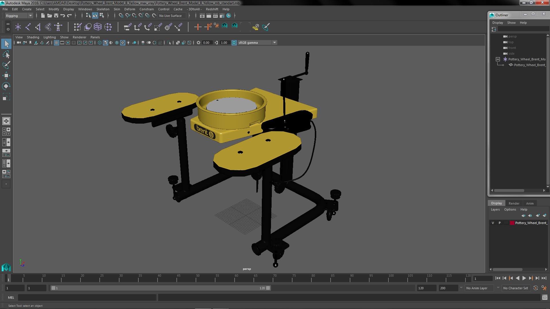 Pottery Wheel Brent Model B Yellow 3D model