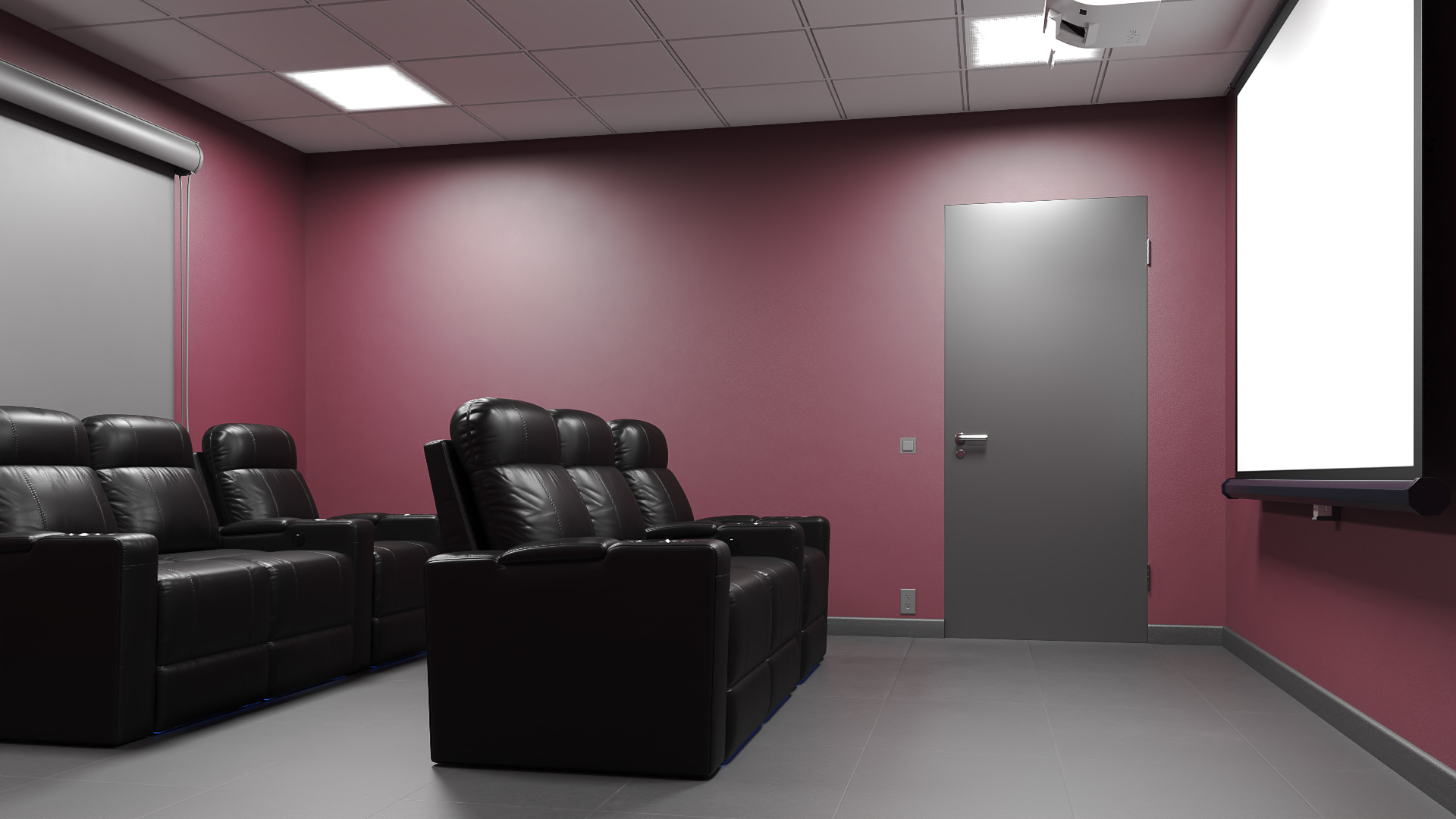 3D Home Theater Interior with Projector and Reclining Seats