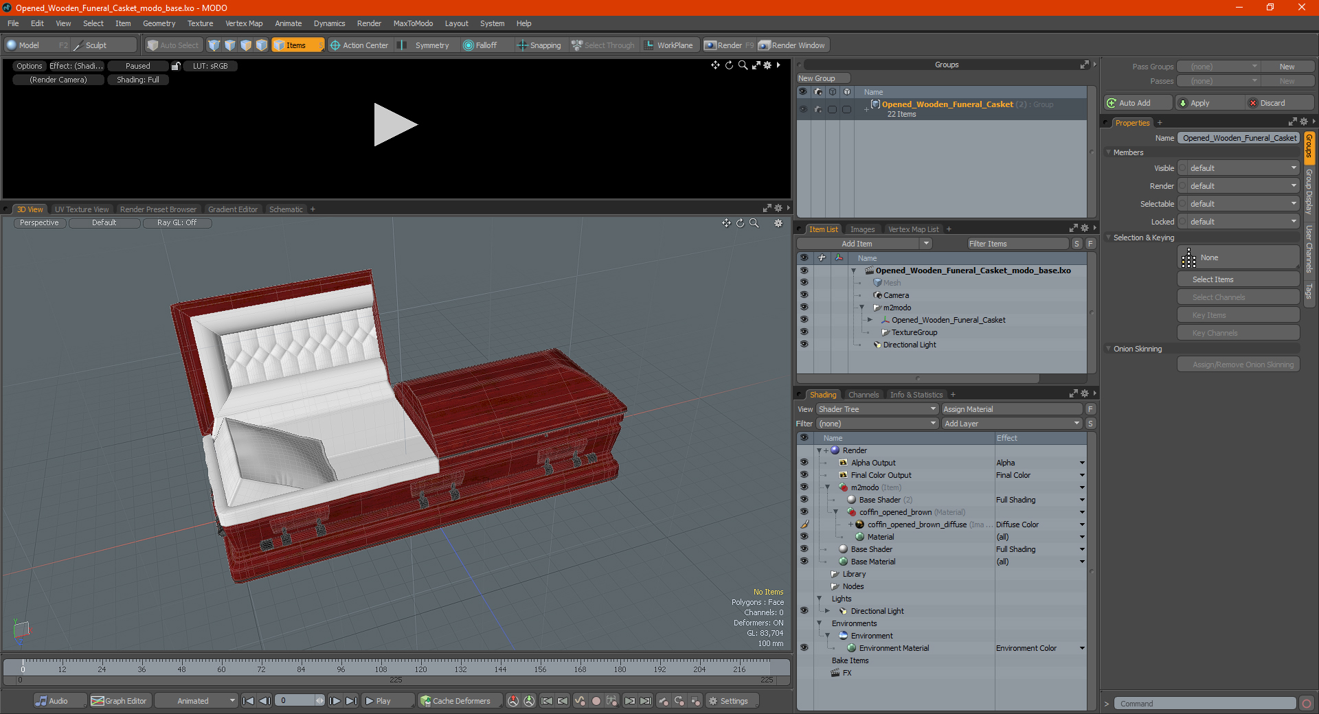 3D Opened Wooden Funeral Casket model