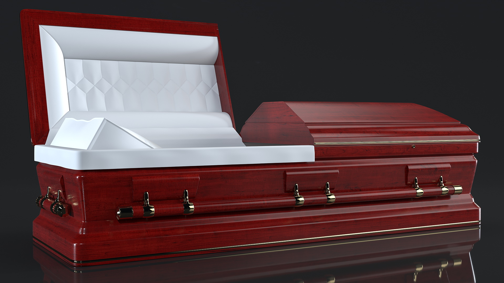 3D Opened Wooden Funeral Casket model