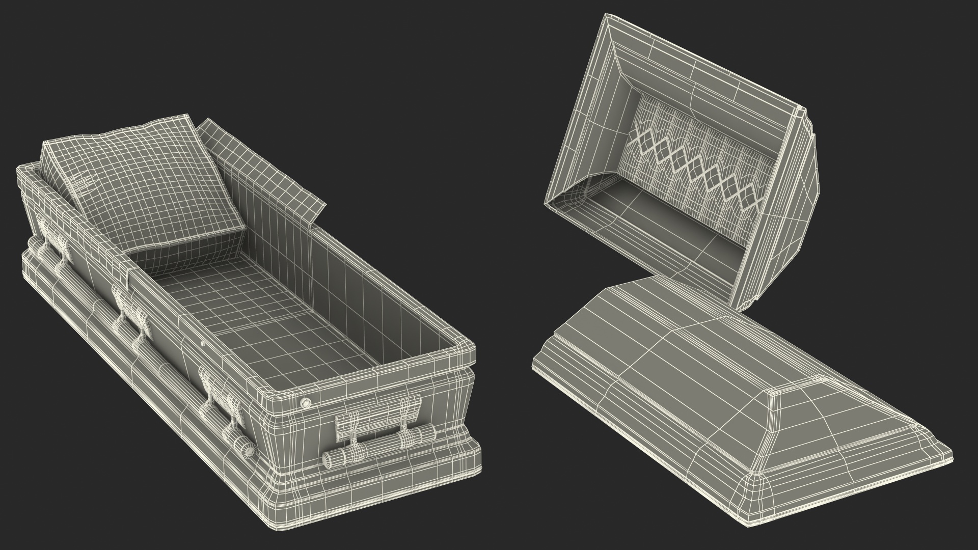 3D Opened Wooden Funeral Casket model